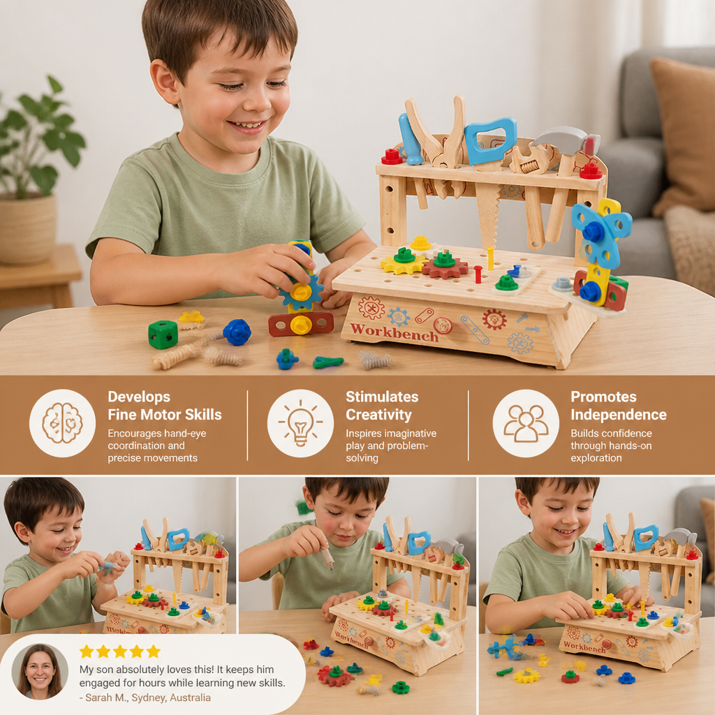 Wooden Kids Workbench & Tool Set β DIY Construction & Fine Motor Skills Learning Toy