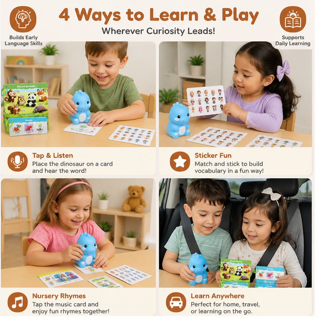 Interactive Dinosaur Talking Flash Cards & Stickers β Montessori Phonics & Sight Words Learning Set