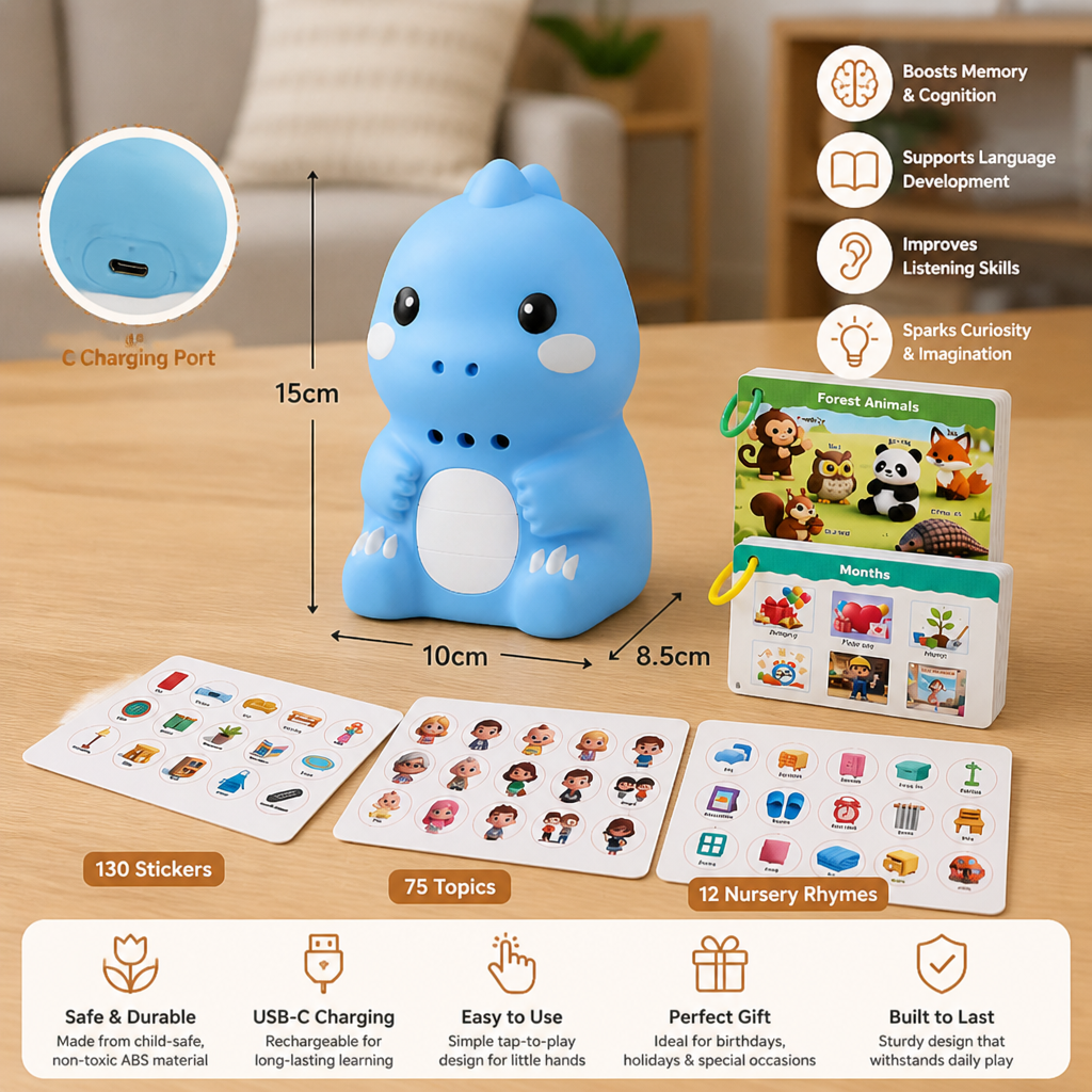Interactive Dinosaur Talking Flash Cards & Stickers β Montessori Phonics & Sight Words Learning Set