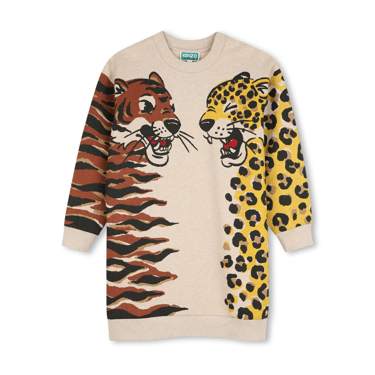 Beige Animal Print Sweatshirt Dress