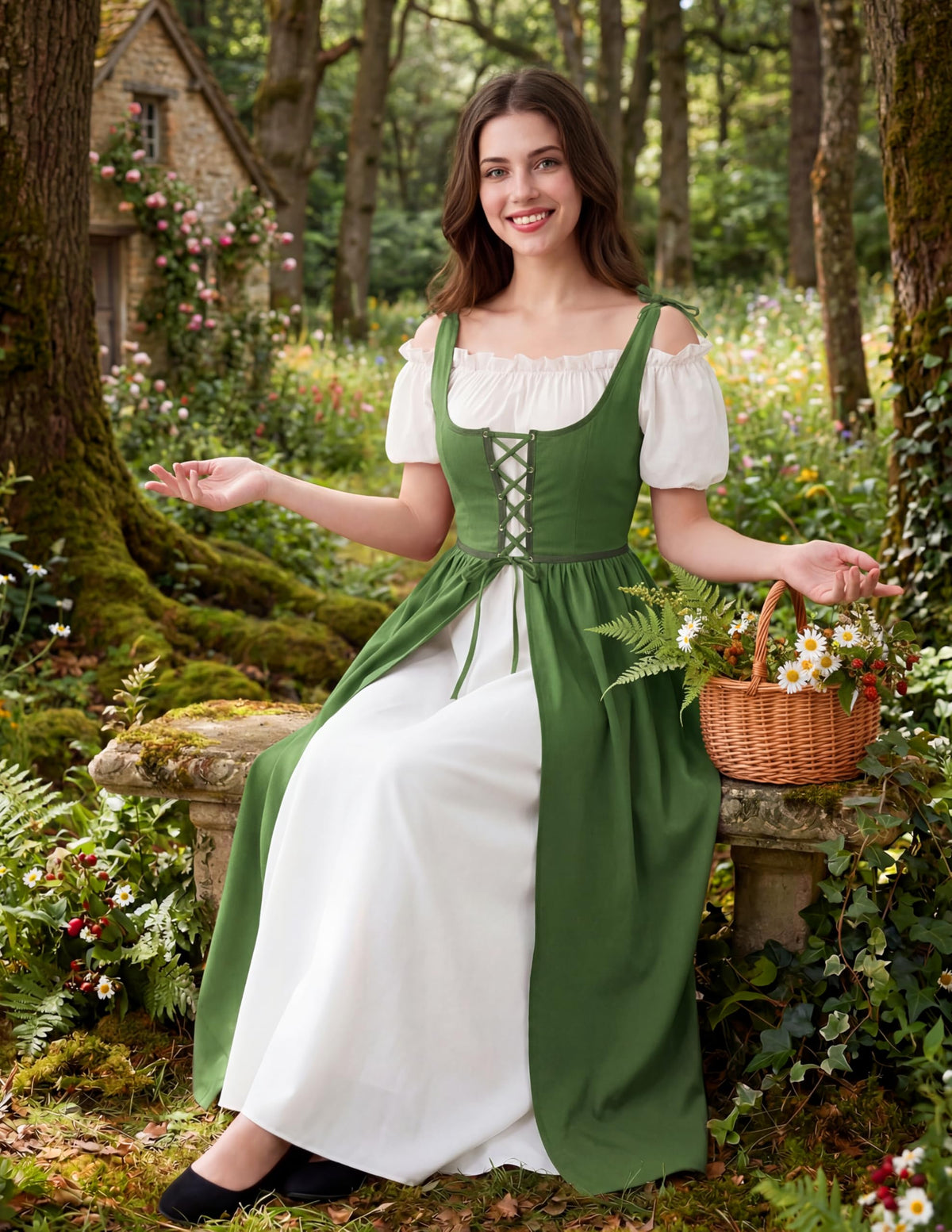 Medieval Renaissance Peasant Maxi Dress for Women