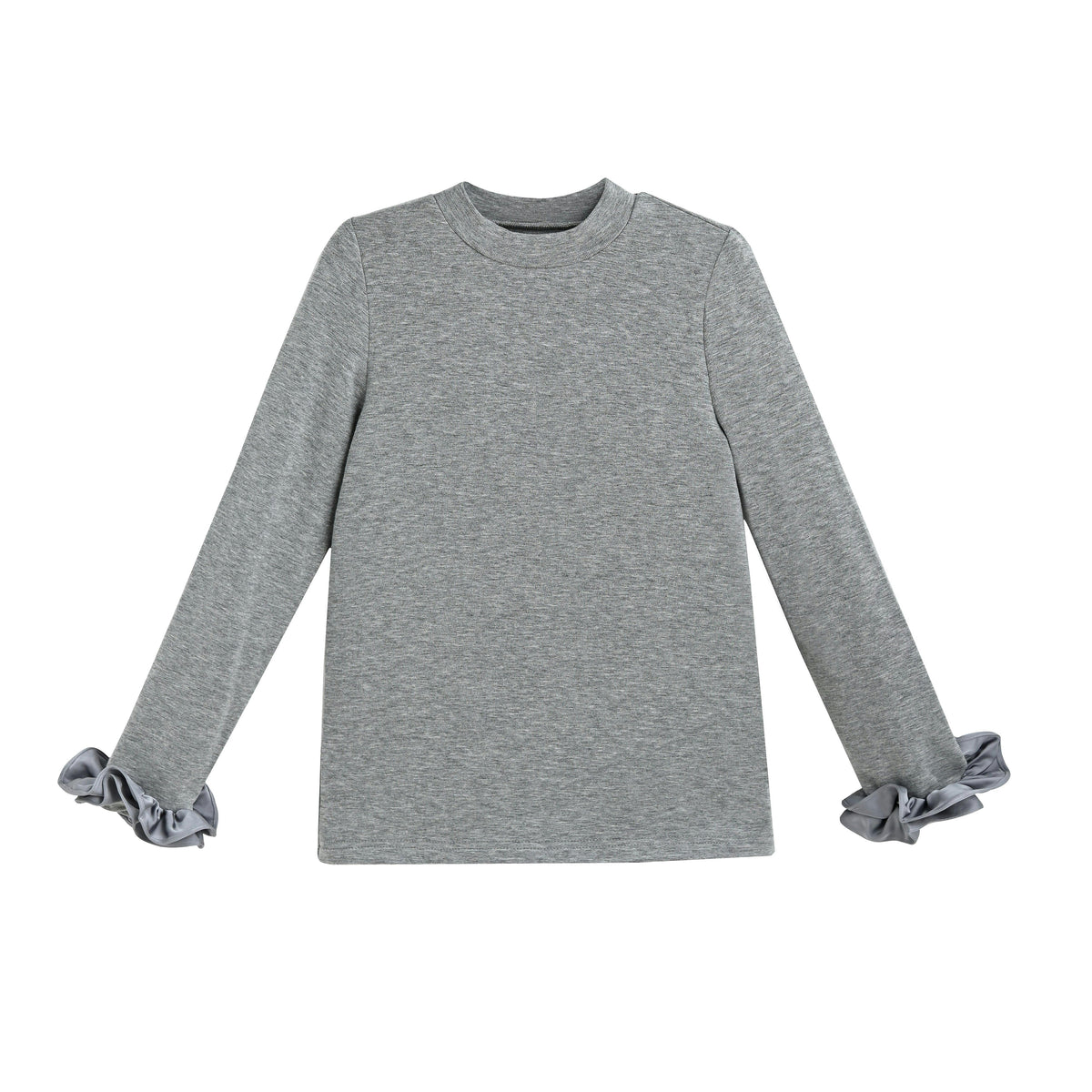 Heather Gray Top with Satin Ruffle Cuffs