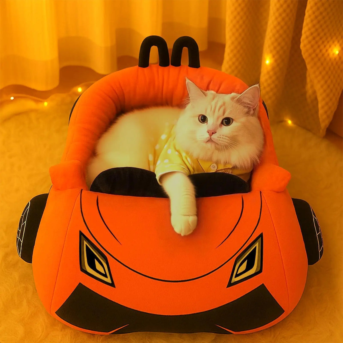 Sports Car Pet Bed - Plush Cat and Small Dog Bed with Cushion