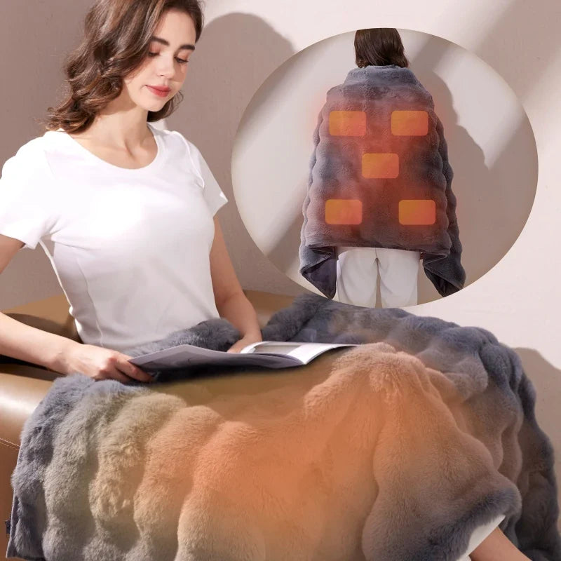 USB Heated Shawl Blanket (Type-C), Double-Layer Flannel Wearable Electric Throw with 3 Heat Settings