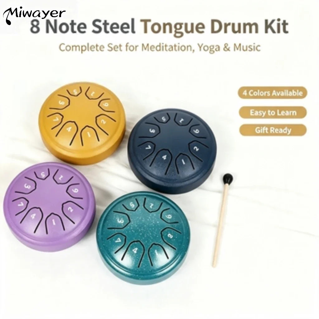 8-Note Steel Tongue Drum with Mallet and Songbook - 4.5 Inch Mini Handpan