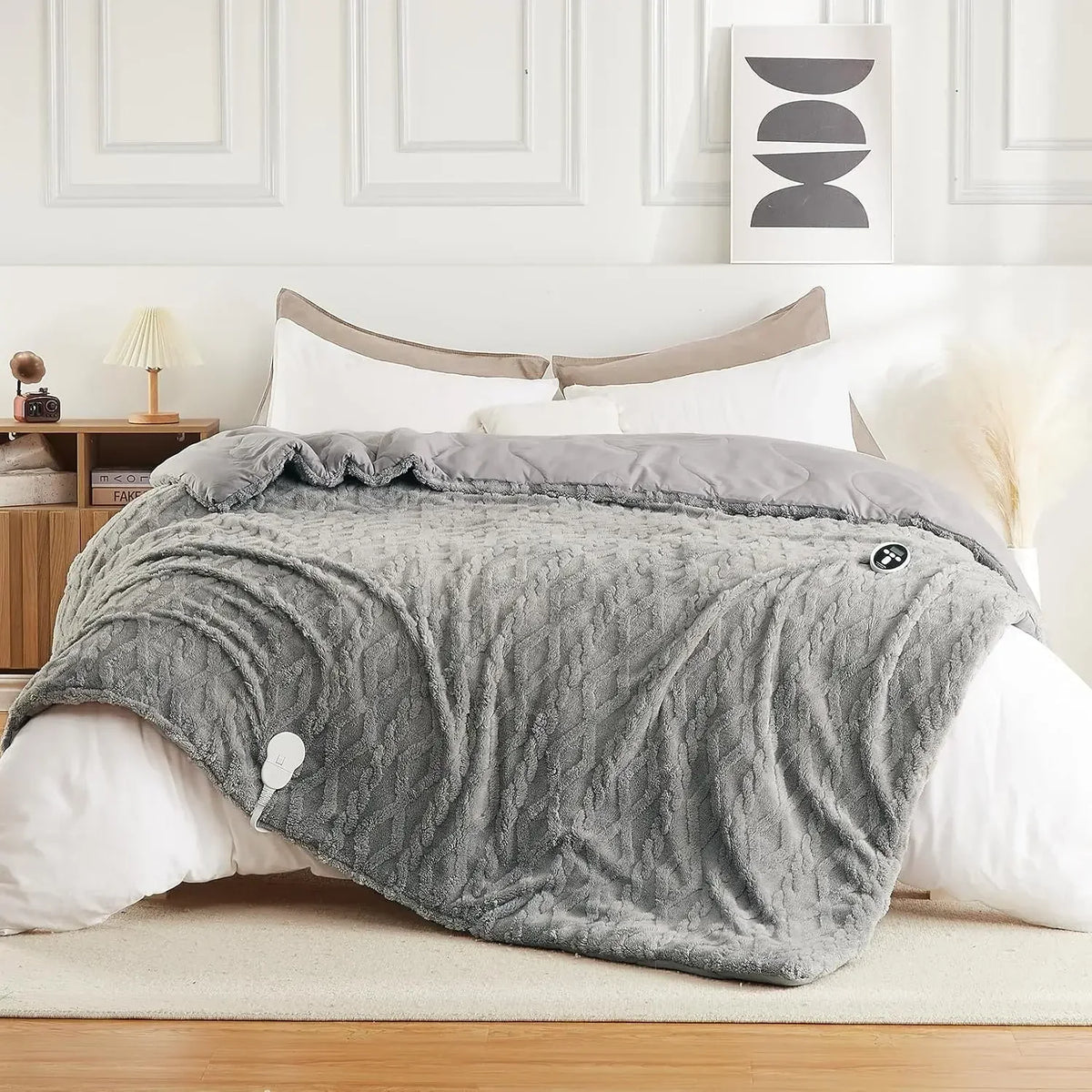 Heated Comforter Queen 90 x 90 in, Dual-Zone Electric Quilt with Wireless LCD Controller & 6 Heat Levels