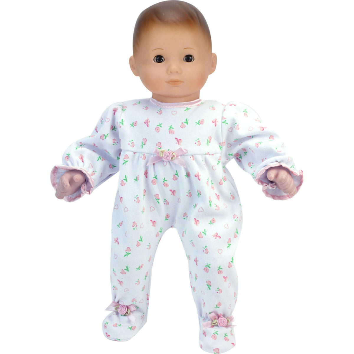 Sophia's Floral Print Pajama Onesie for 15" Baby Dolls, White/Pink