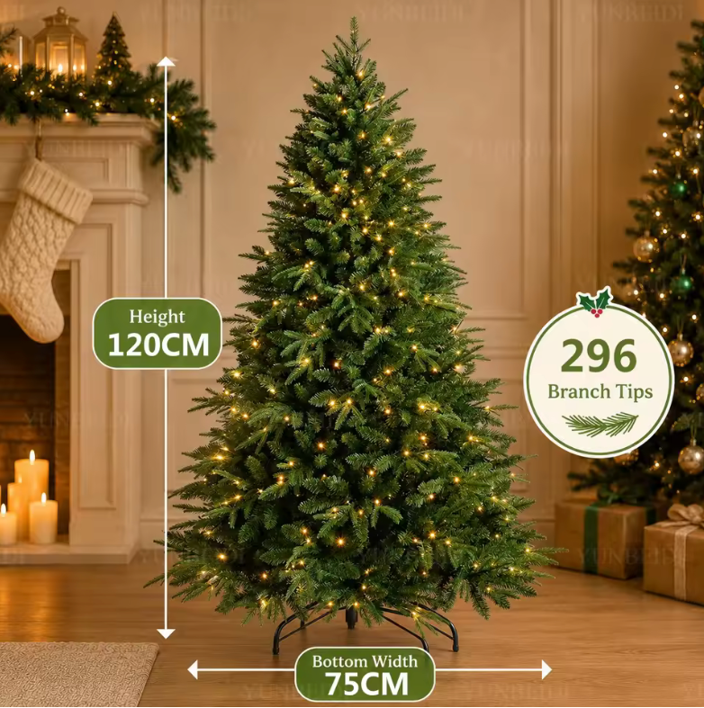 Pre-Lit Christmas Tree – Warm White LED, Full Lush Branches, 4ft to 6ft