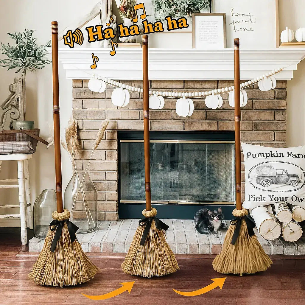 Floating Witch Broom - Sound and Touch Activated Halloween Prop