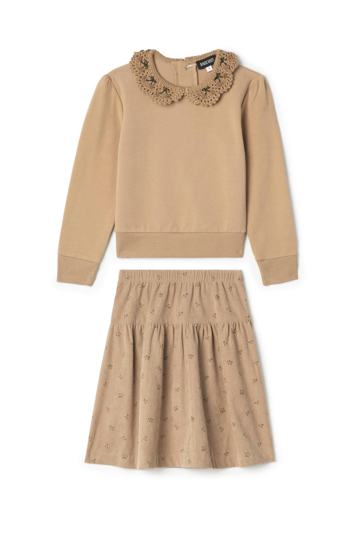 Corduroy Crochet Button Front Skirt and Top Two Piece Set