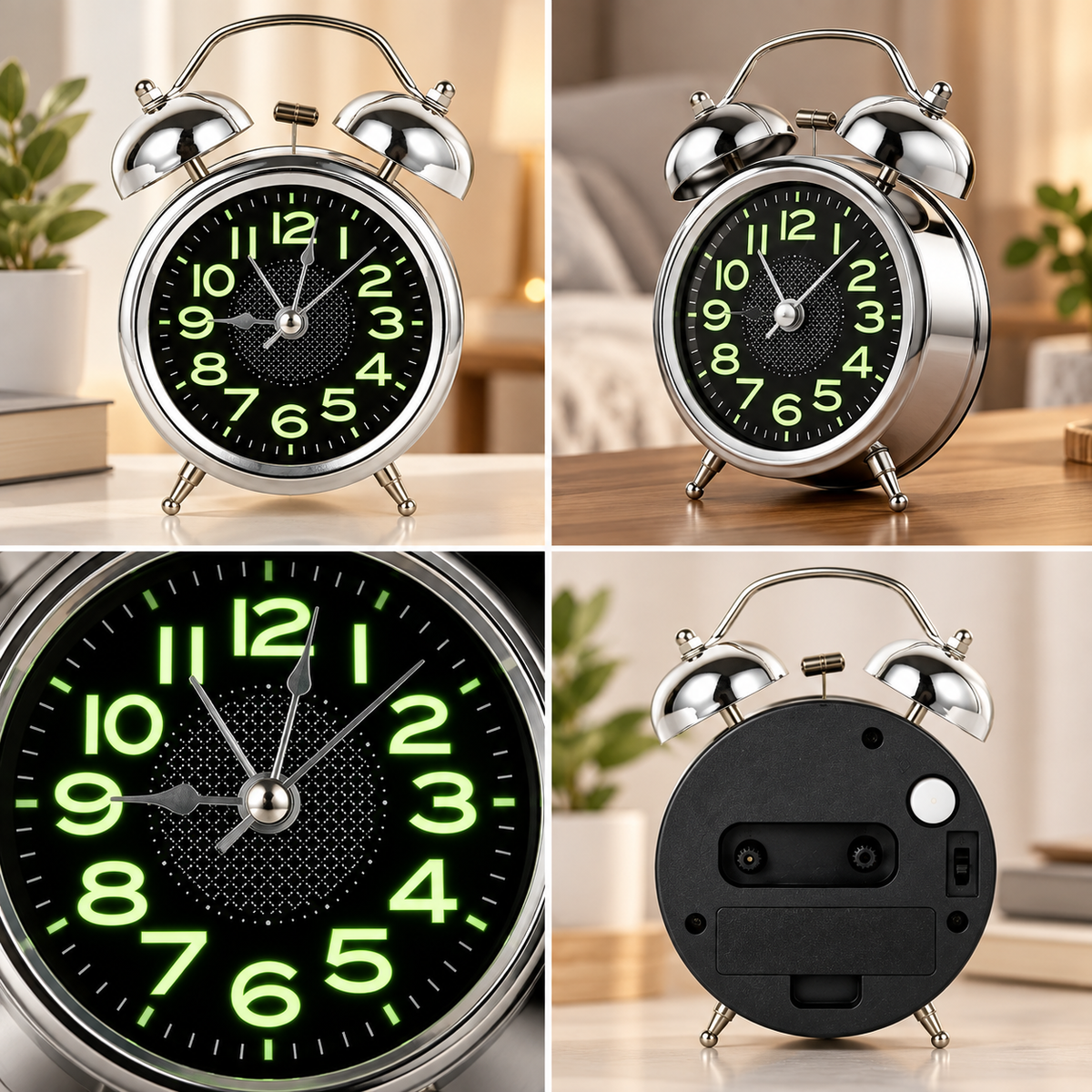 Twin Bell Alarm Clock Extra Loud Black Metal Loud Ringing