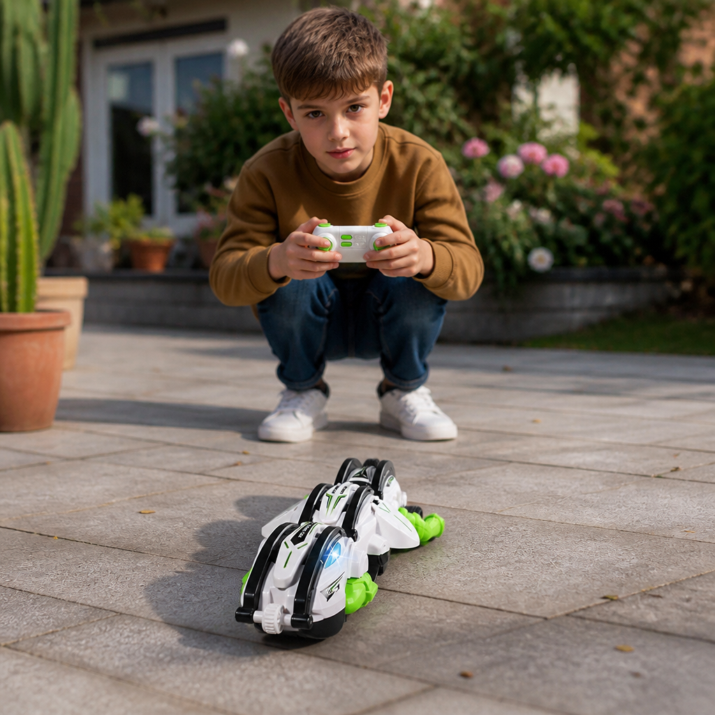 2-in-1 Remote Control Transforming Stunt Car with 360Β° Rotation & LED Lights