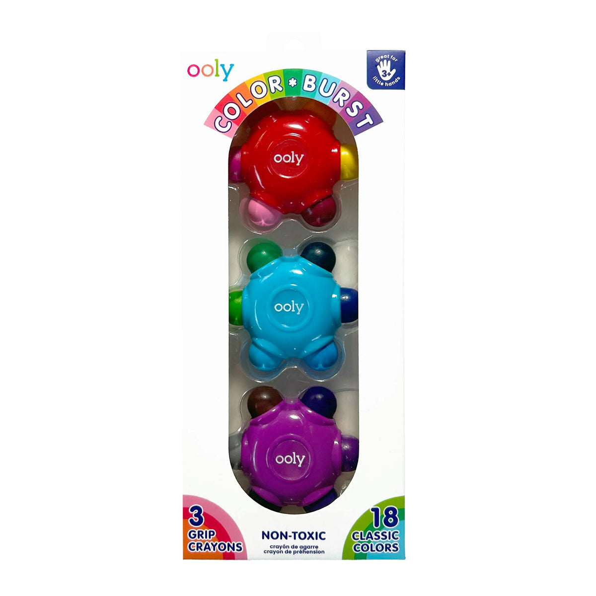 Color Burst Crayons - Easy Grip - 18 Colors - Set of 3