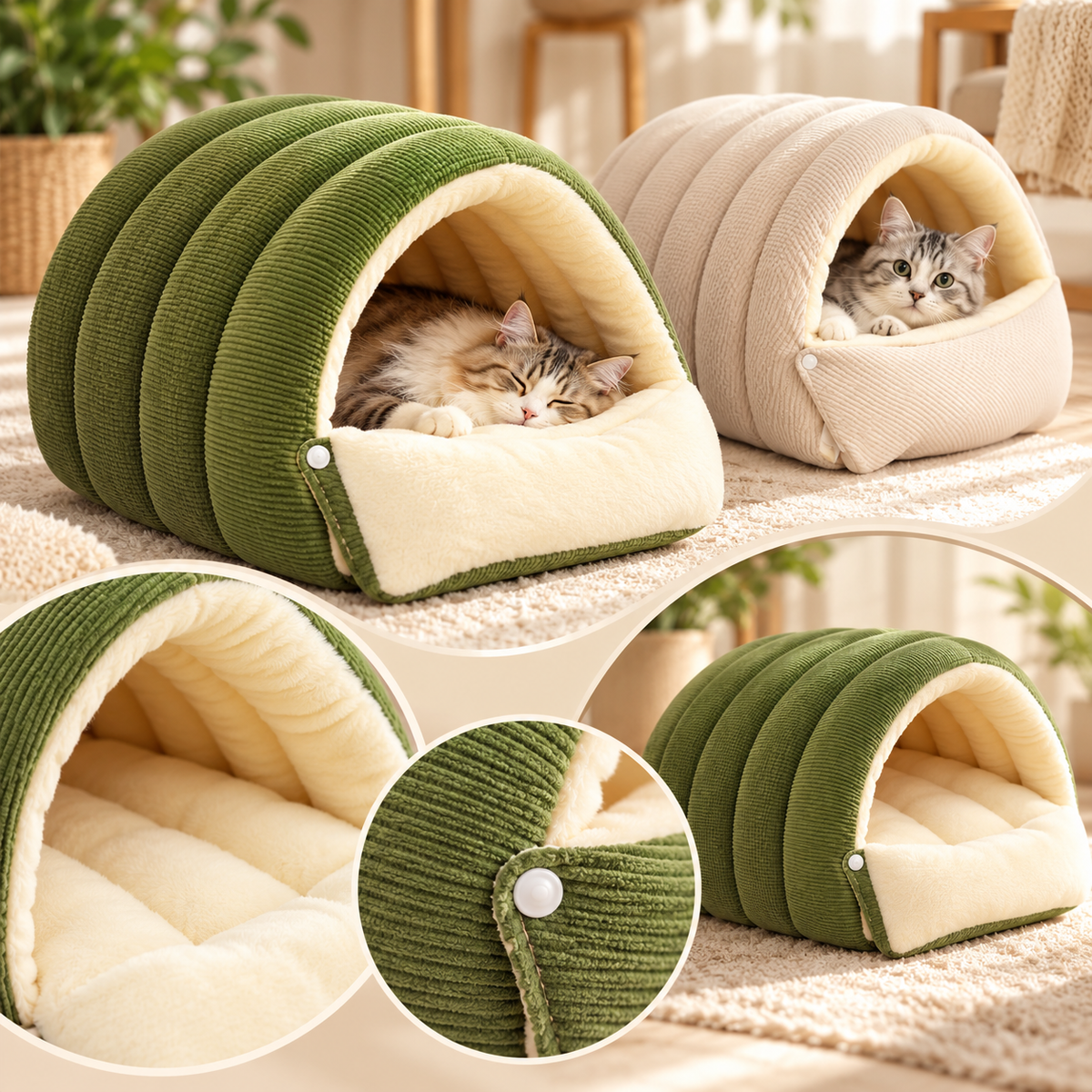 Warm Plush Pet Bed Cave Cozy Enclosed Warmth Core