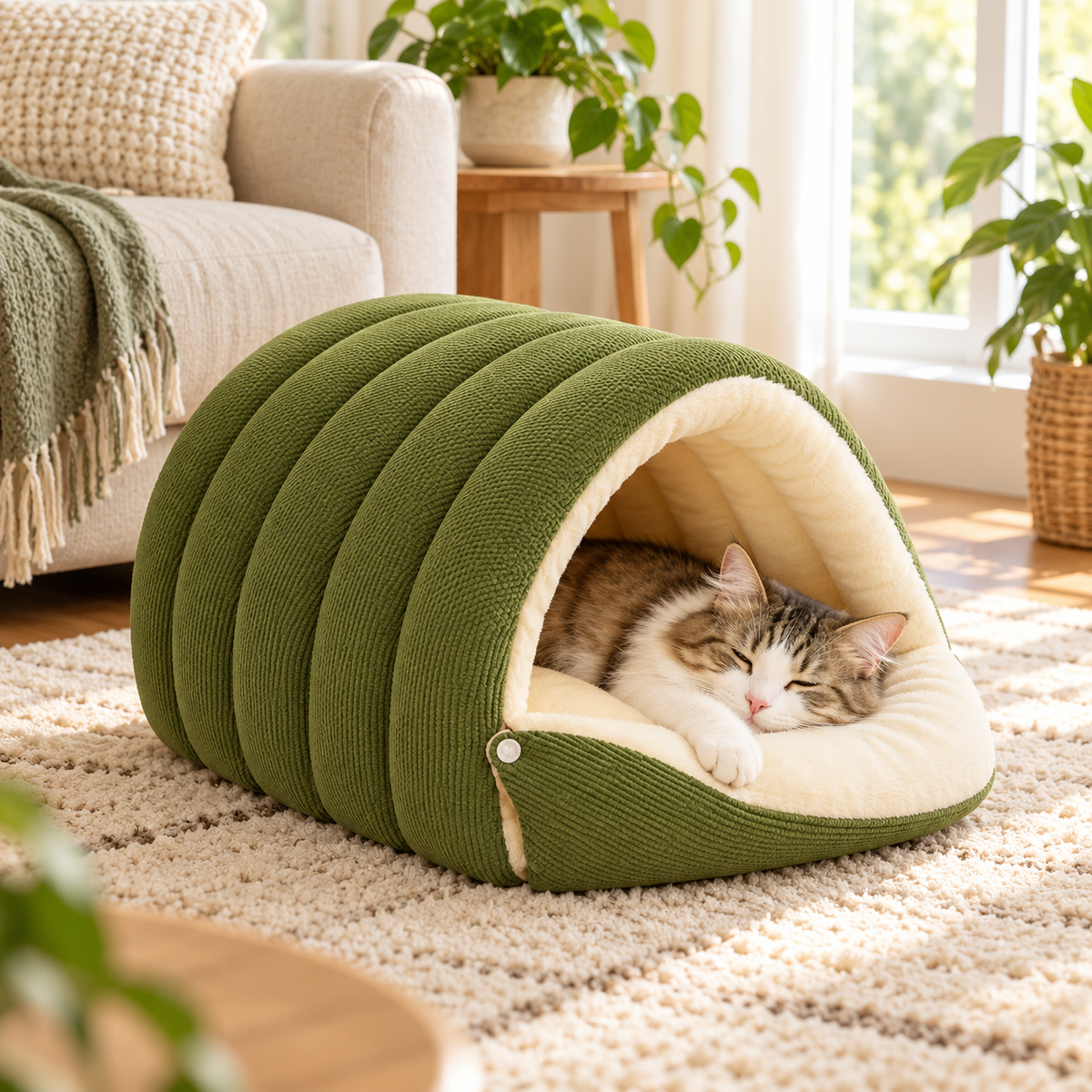 Warm Plush Pet Bed Cave Cozy Enclosed Warmth Core