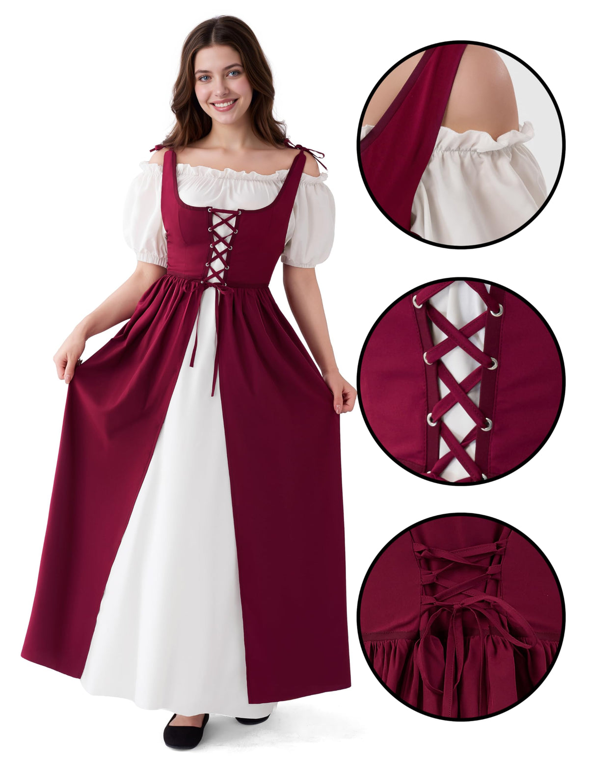 Women Medieval Renaissance Peasant Maxi Dress for Halloween