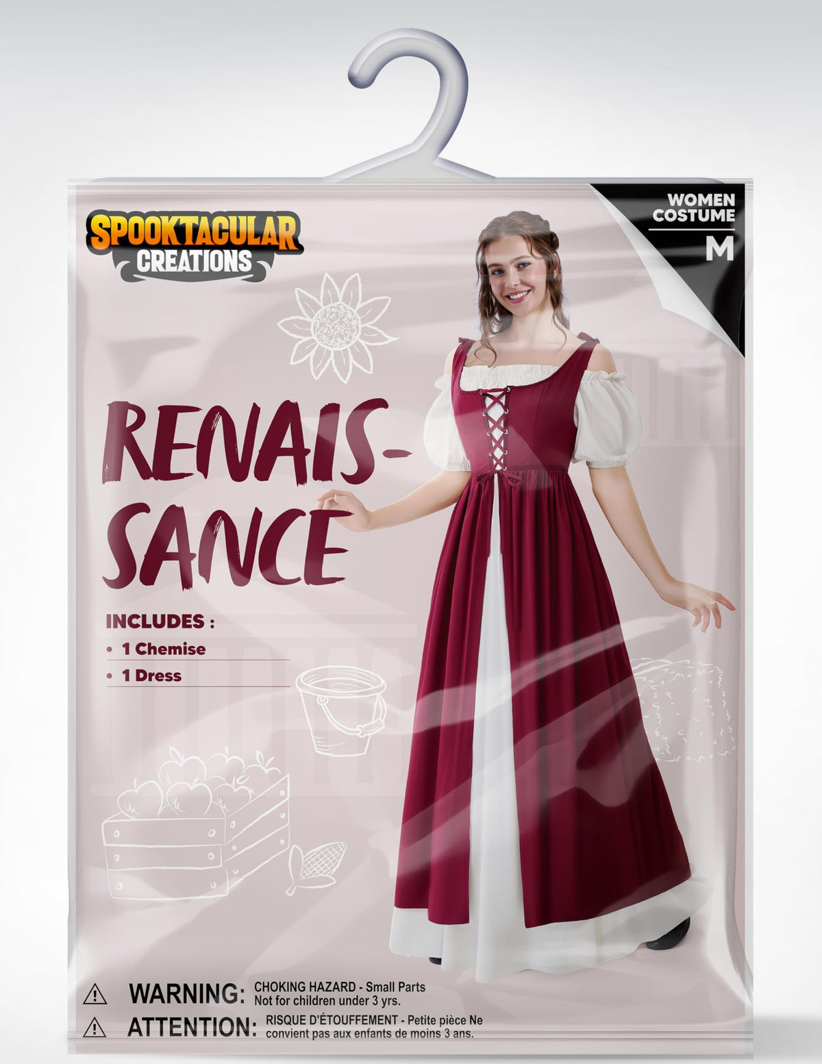 Women Medieval Renaissance Peasant Maxi Dress for Halloween