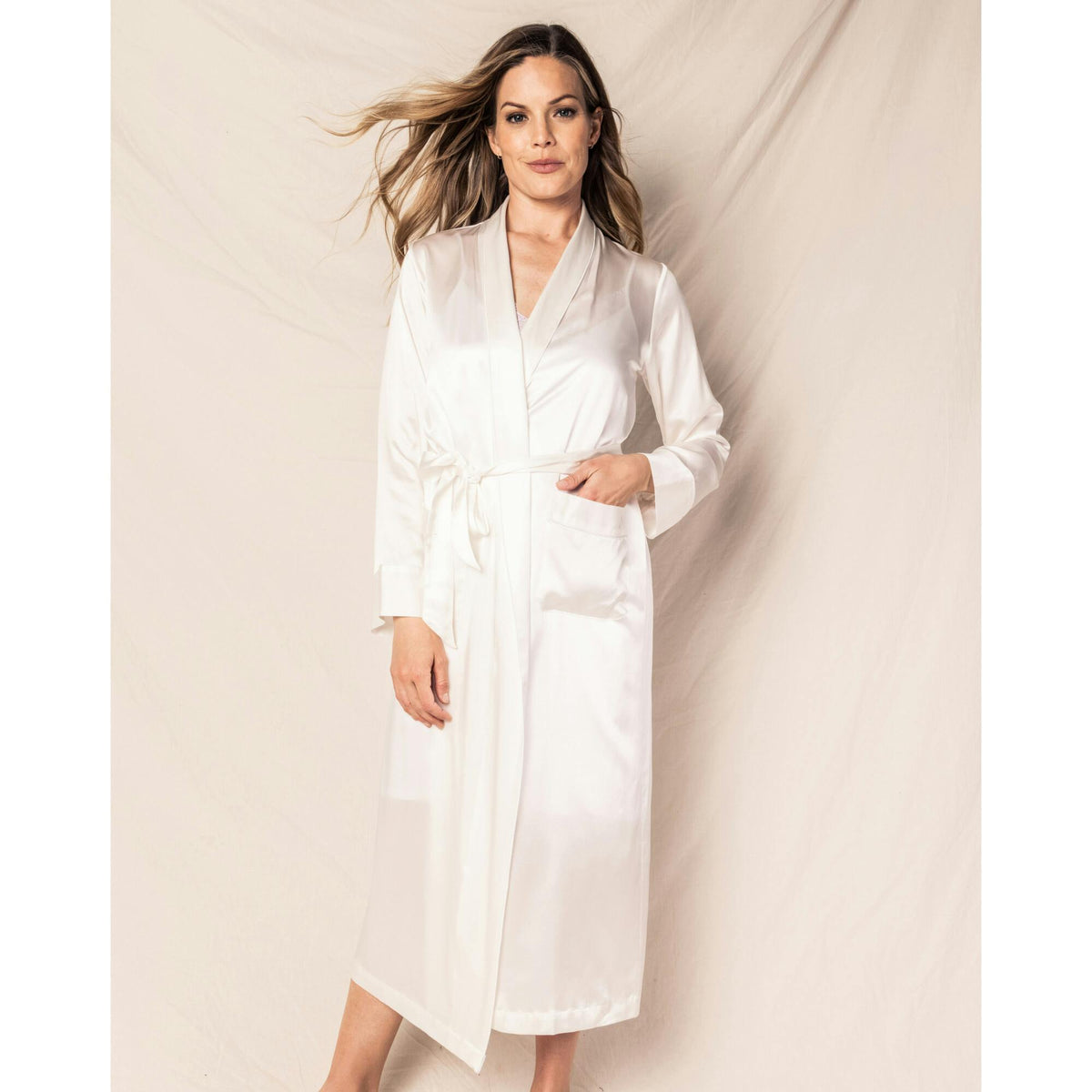 Women's Silk Long Robe in White