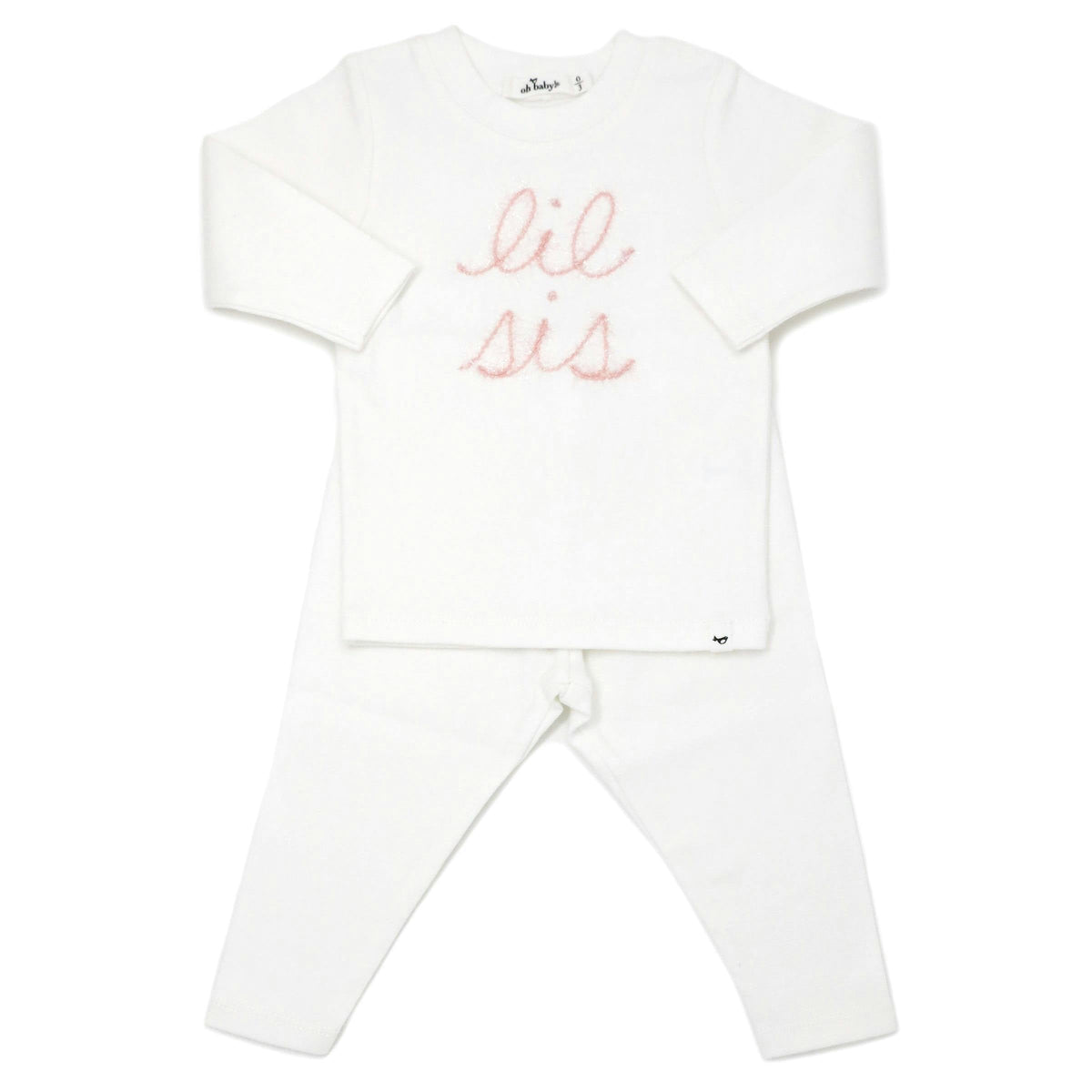"lil sis" Pink Sparkle Embroidered Two Piece Set
