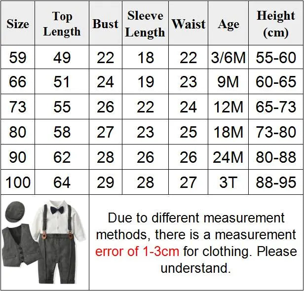 Baby Boys' Formal Gentleman Romper Set with Vest & Hat