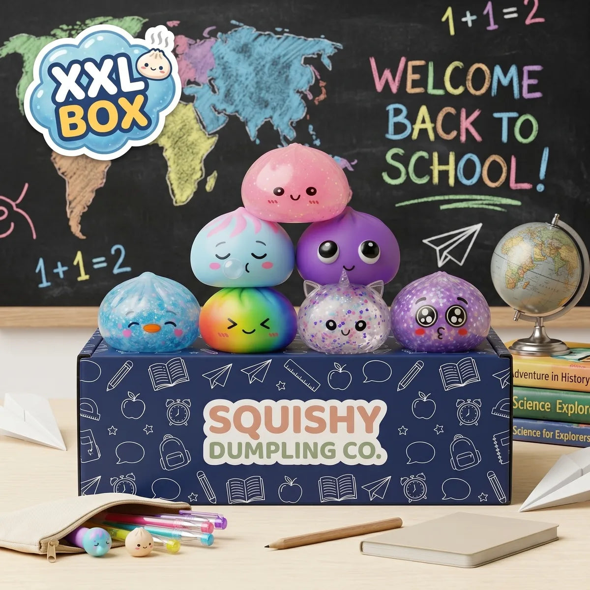 XXL Back to School Dumpling Squishy Set 7 Pieces