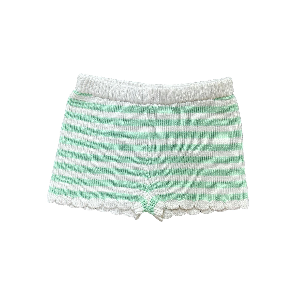 Striped Cotton Knit Shorts with Crochet Hem - Navy & White