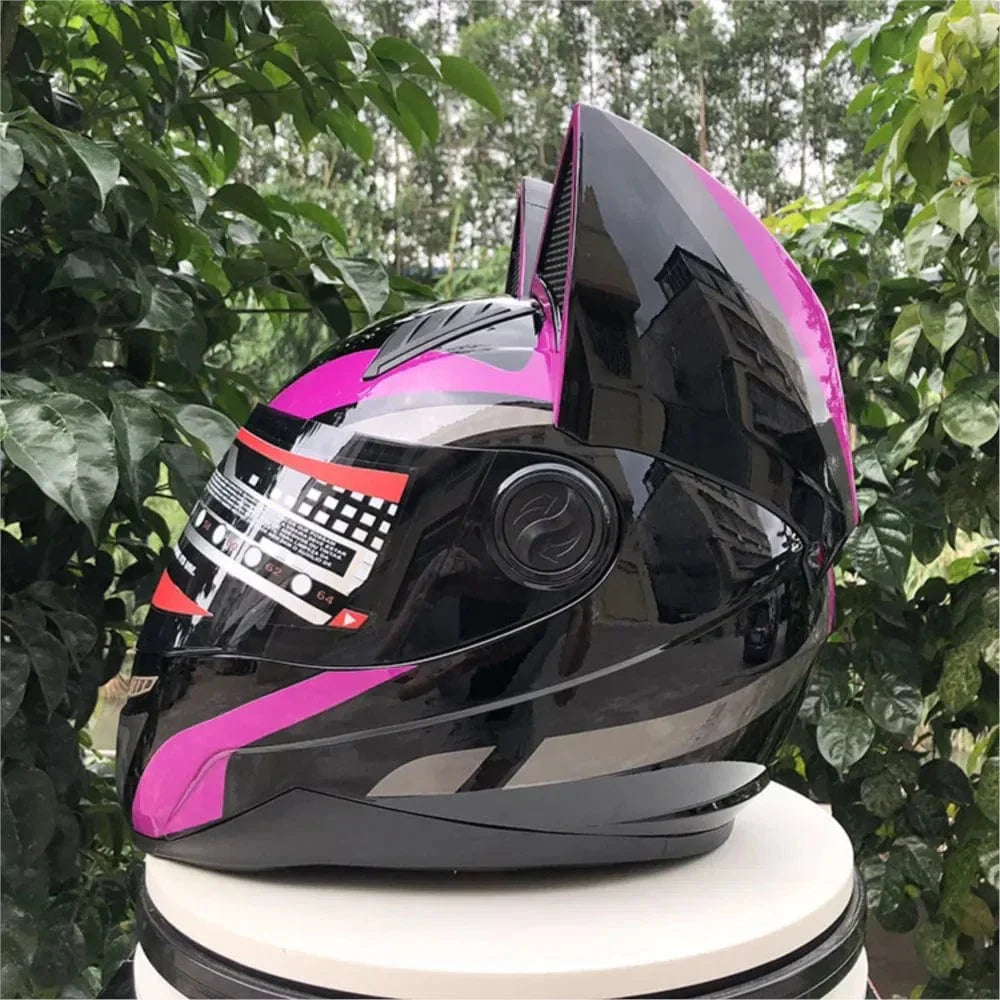 CatEars Full Face Motorcycle Helmet with Detachable Cat Ears Riding Helmet