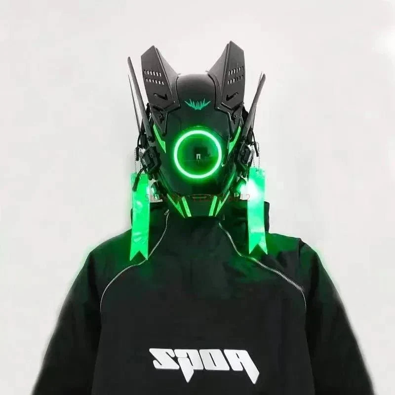 Cyberpunk Helmet Shinobi Mask: Robot Samurai Armor with LED Light