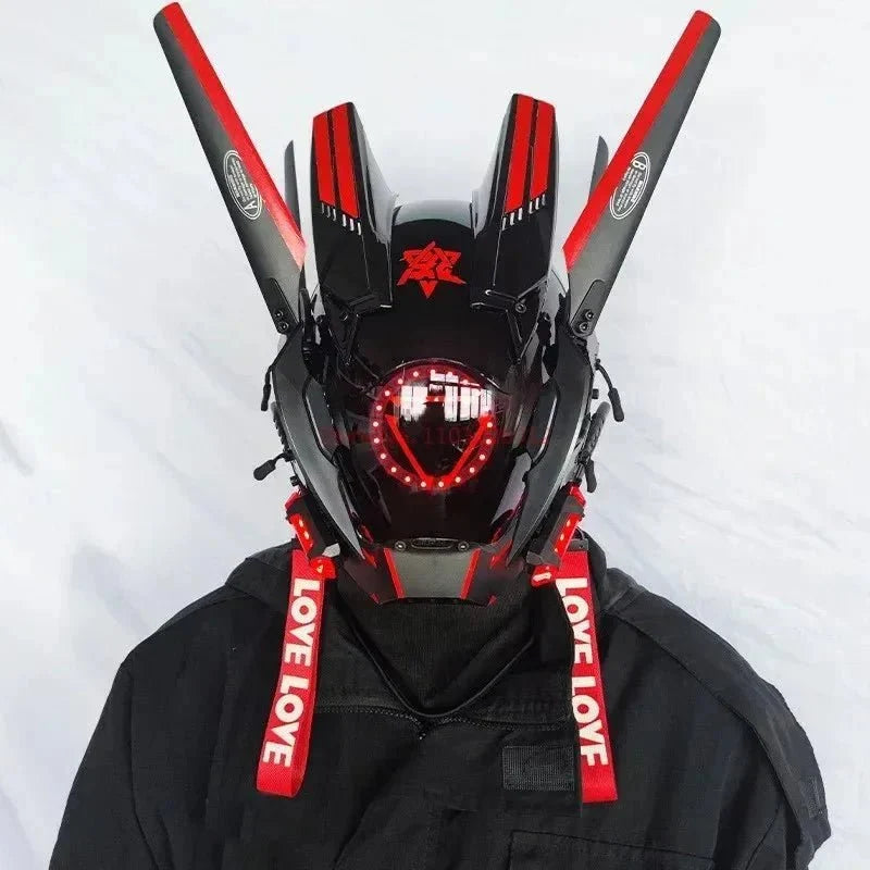 Cyberpunk Helmet Shinobi Mask: Robot Samurai Armor with LED Light