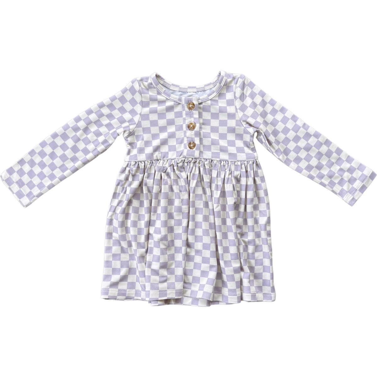 Long Sleeve Henley Dress Lavender Cloud Checkered