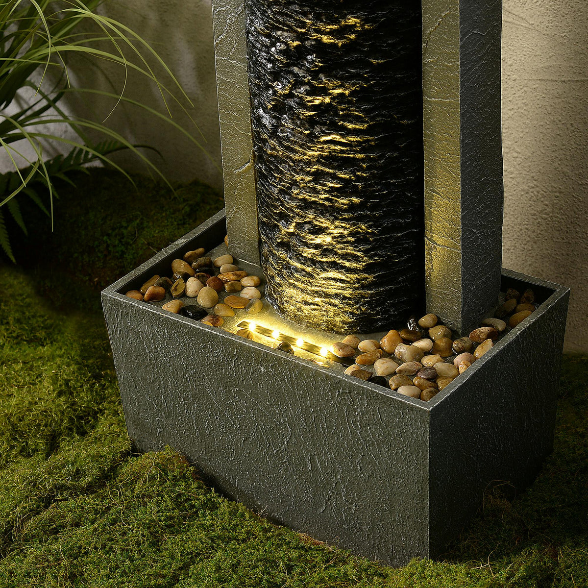 Teamson Home Framed Layered Rock Design Outdoor Water Fountain with Warm Glow Lighting