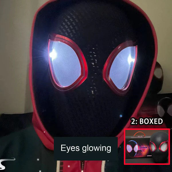 Miles Morales SpiderMan Mask | LED Glowing Eyes | Wearable Cosplay | Ring Remote Control