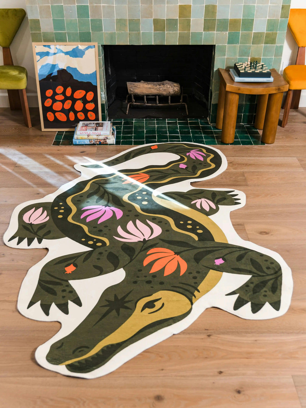 Green Animal Shaped Crocodile Rug by Jessica Miller
