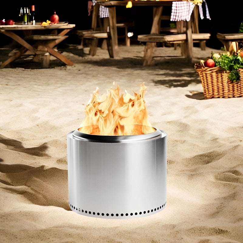 Smokeless Fire Pit with Airflow Chamber and Removable Ash Pan, Portable Stainless Steel