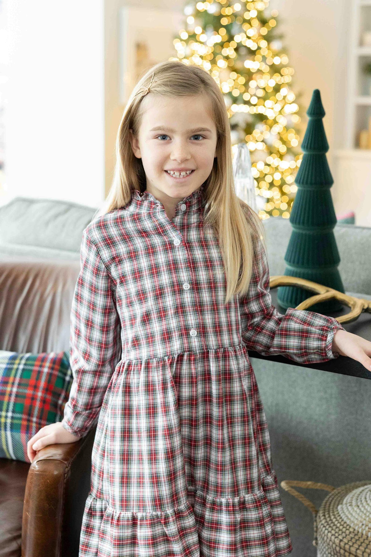 Plaid Shirt Dress with Ruffles