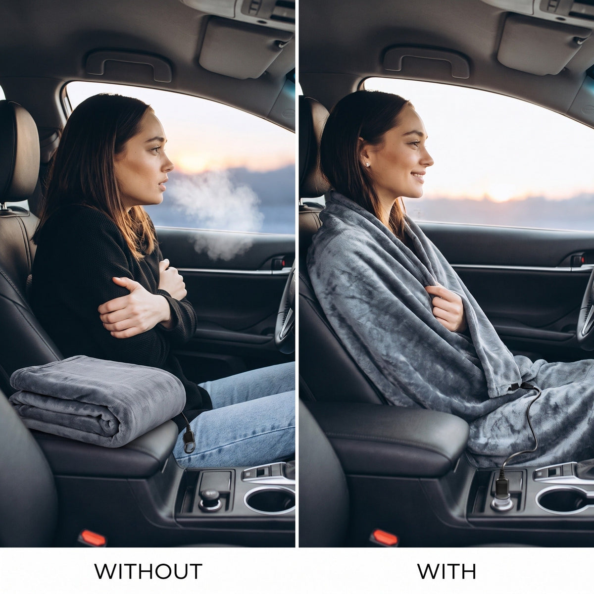 Flannel 12V Heated Car Blanket 9 Heat Levels Timer Travel Throw
