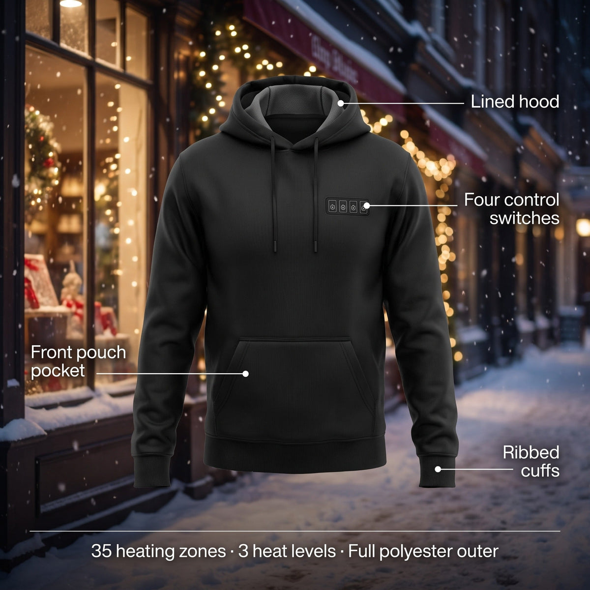 Full Body Heated Hoodie 35 Zones 4 Switches Men's Pullover Sweatshirt