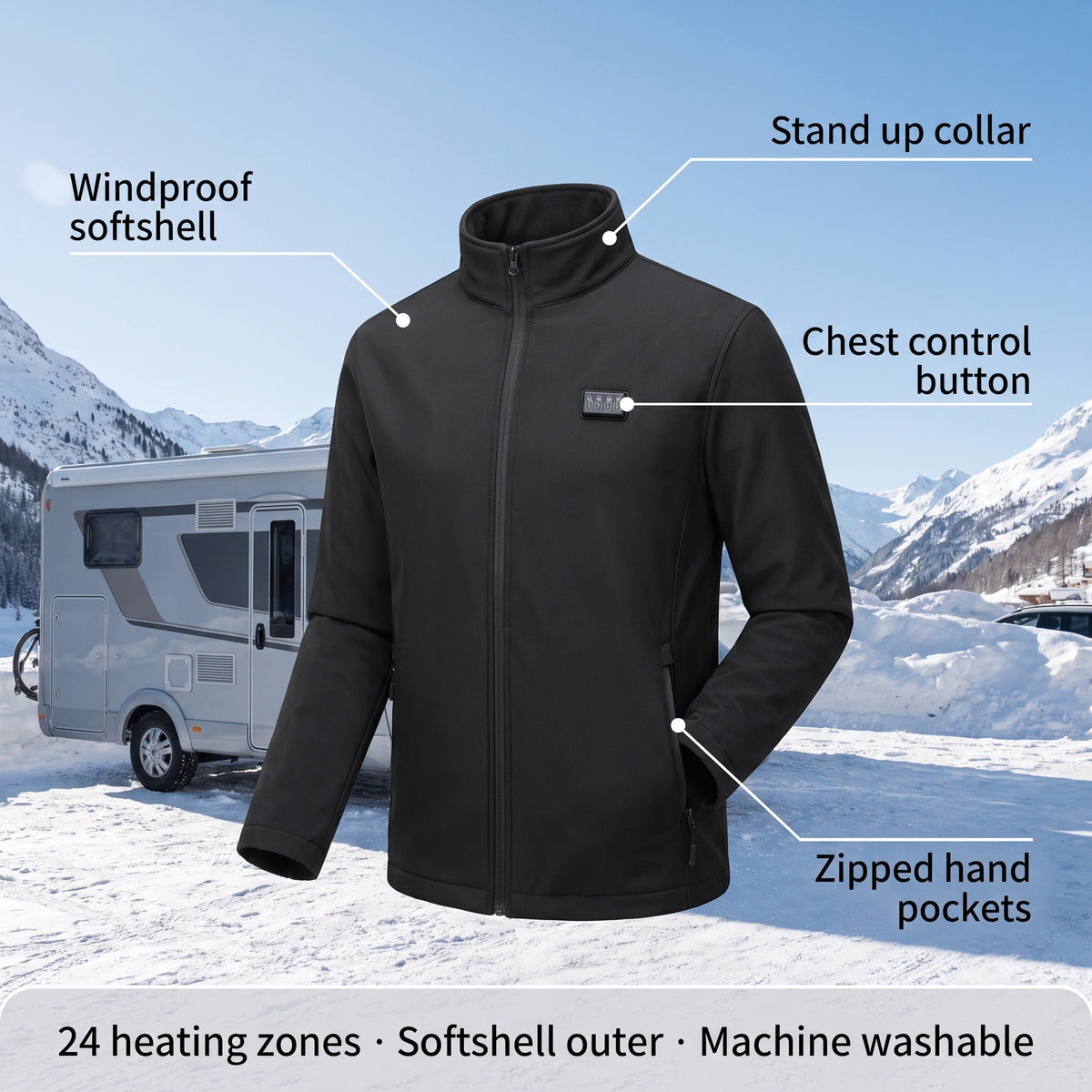 Men's Heated Jacket 24 Heating Zones Hooded Windproof Quilted Coat