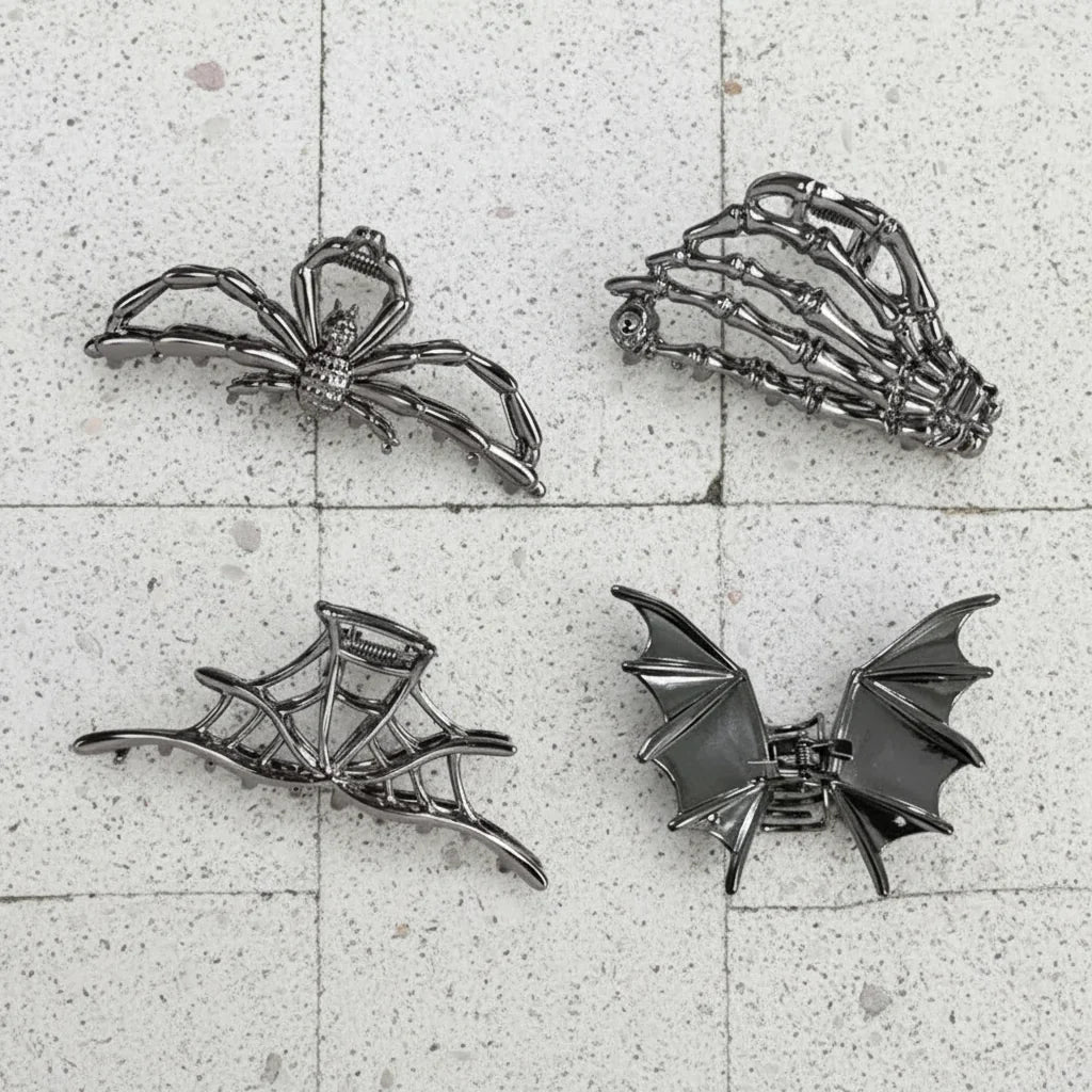4-Piece Halloween Spider and Bat Hair Clip Set