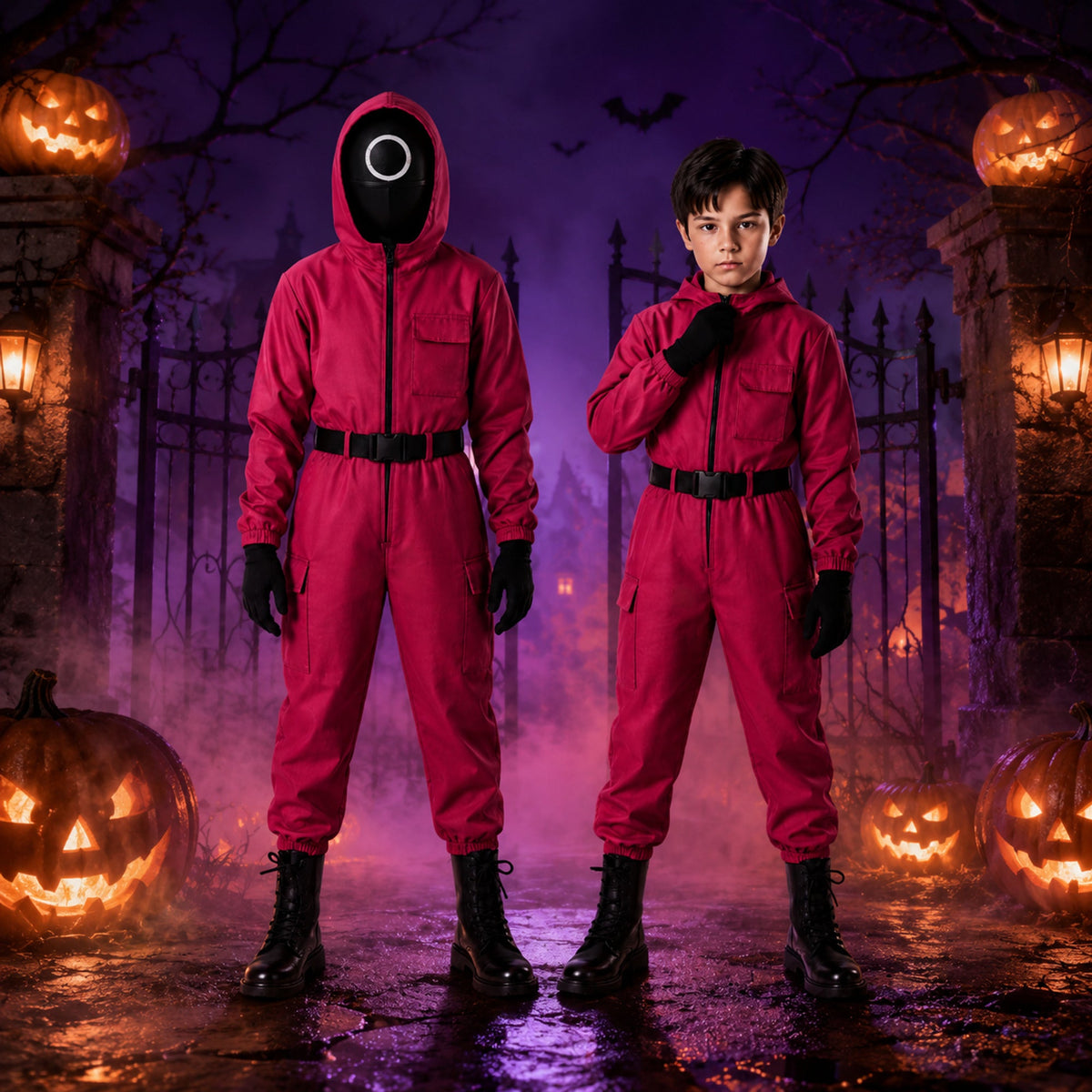 Kids' Hooded Mesh Mask Halloween Jumpsuit Costume