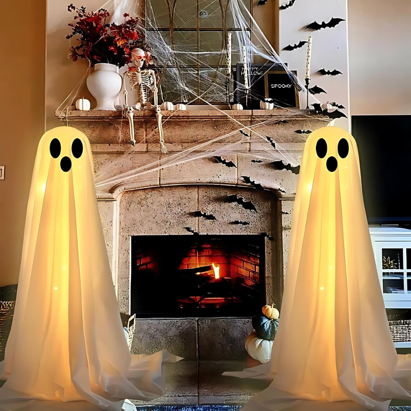 Glowing Ghost Halloween Yard Decoration Set with LED Lighting, 78in Tall