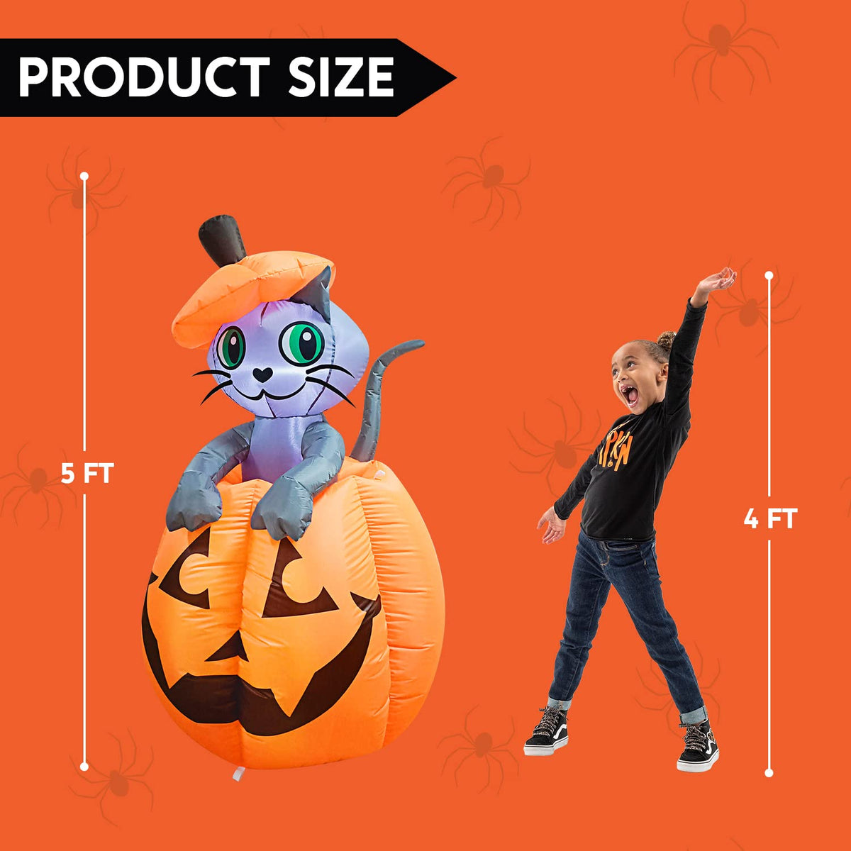 Joiedomi 5 FT Animated Pumpkin Inflatable with Cat - LED Outdoor Decor