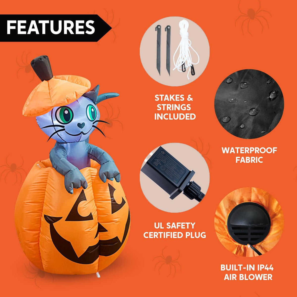 Joiedomi 5 FT Animated Pumpkin Inflatable with Cat - LED Outdoor Decor