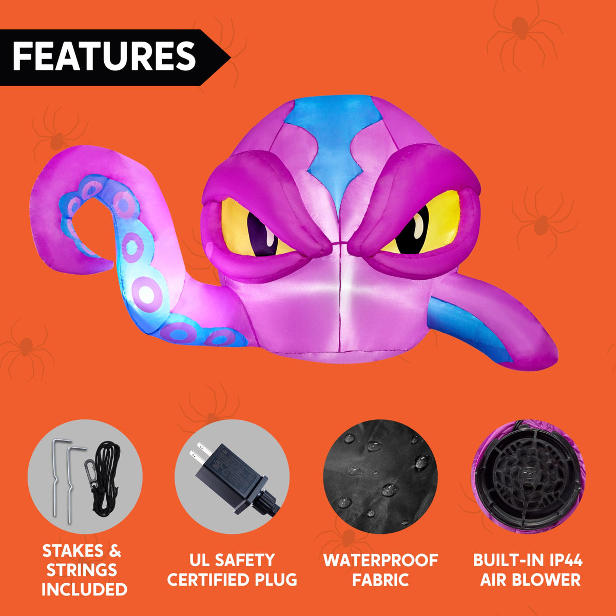 Joiedomi 4 FT Inflatable Purple Octopus Window Decor - LED Halloween Prop