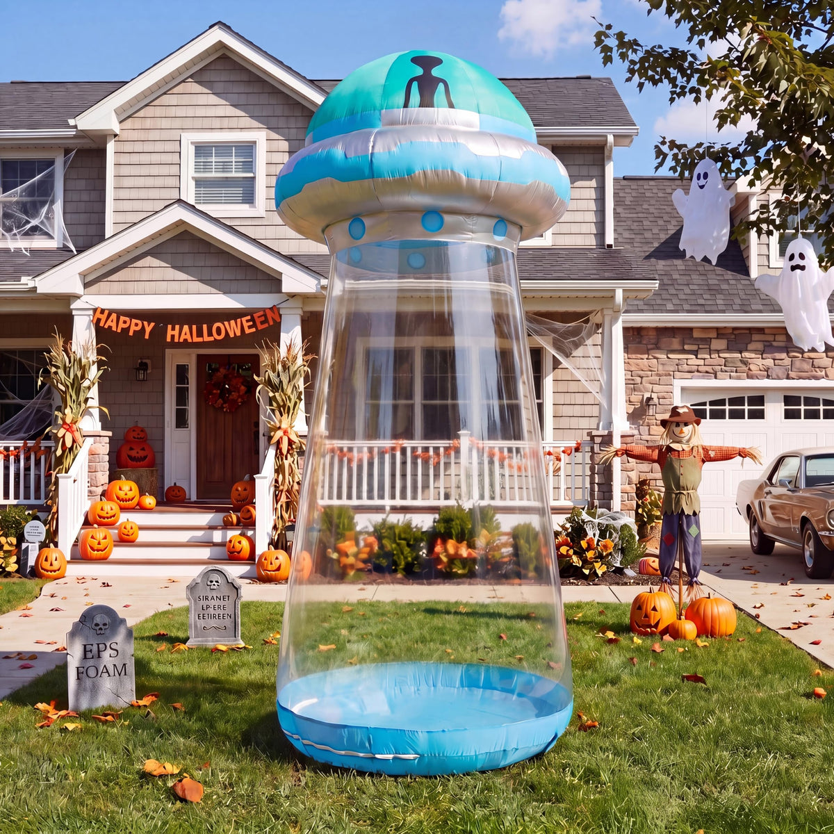 Joiedomi 9 FT Halloween Inflatable UFO Cow Abduction - LED Outdoor Decor