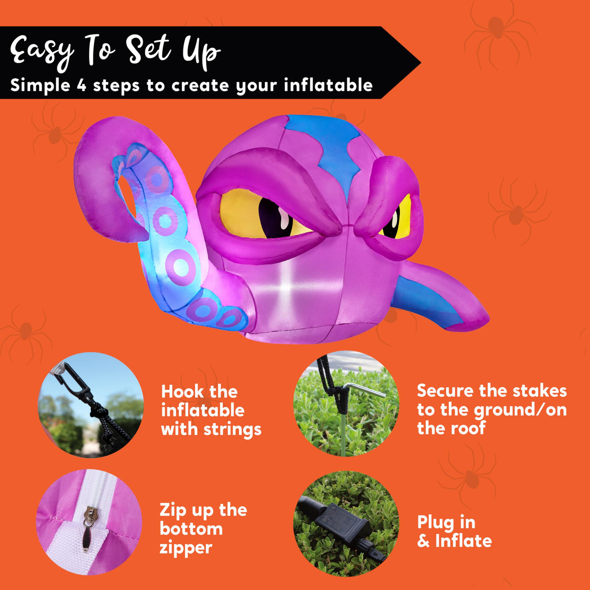 Joiedomi 4 FT Inflatable Purple Octopus Window Decor - LED Halloween Prop
