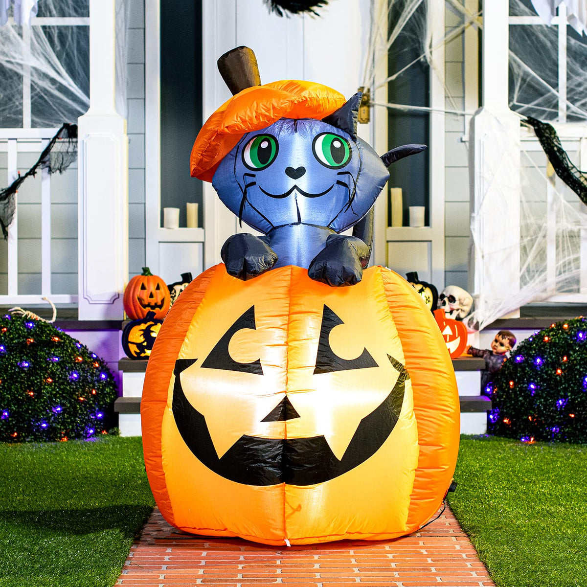 Joiedomi 5 FT Animated Pumpkin Inflatable with Cat - LED Outdoor Decor