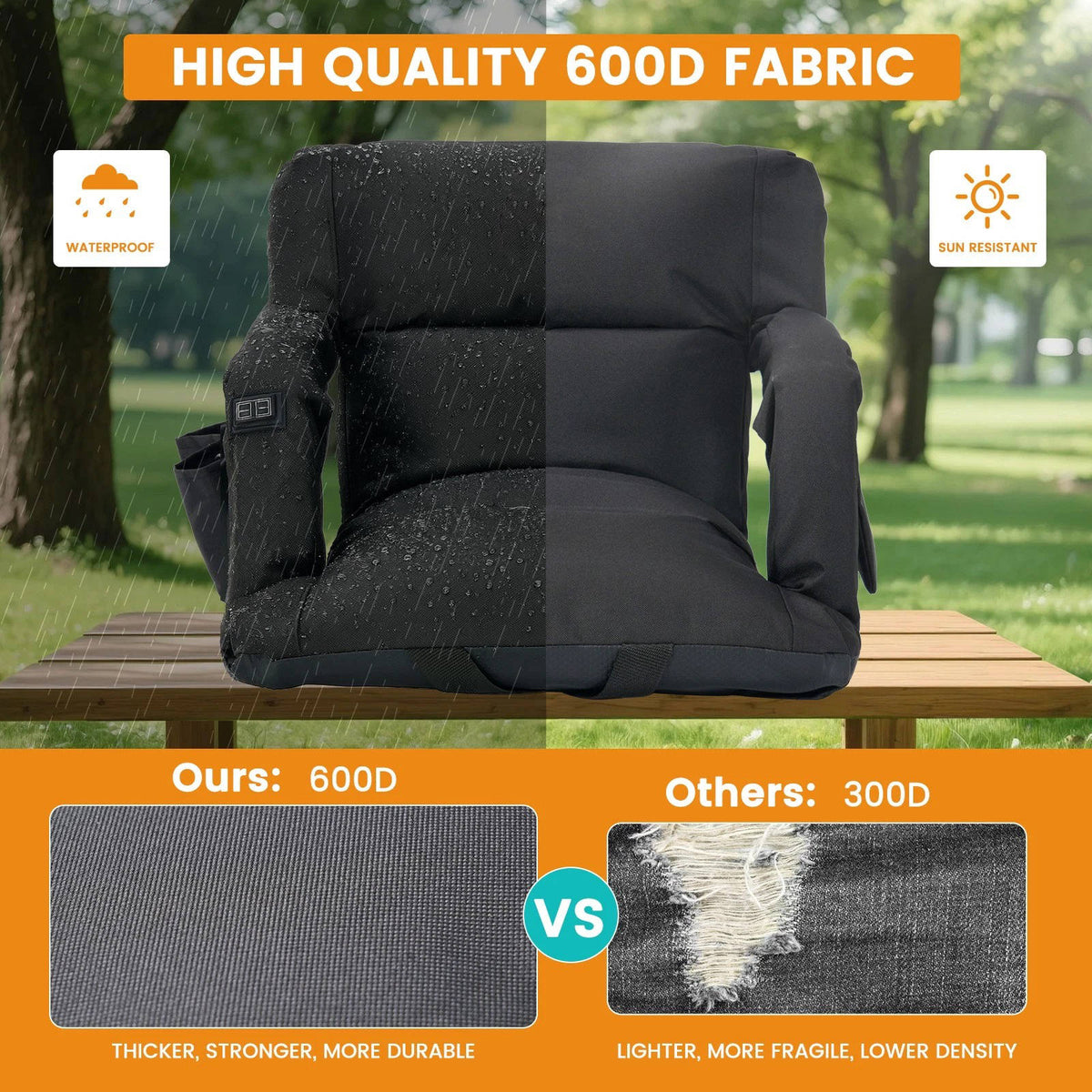 VIKRN Stadium Seat with Heat & Back Support – Portable Padded Bleacher Cushion Chair