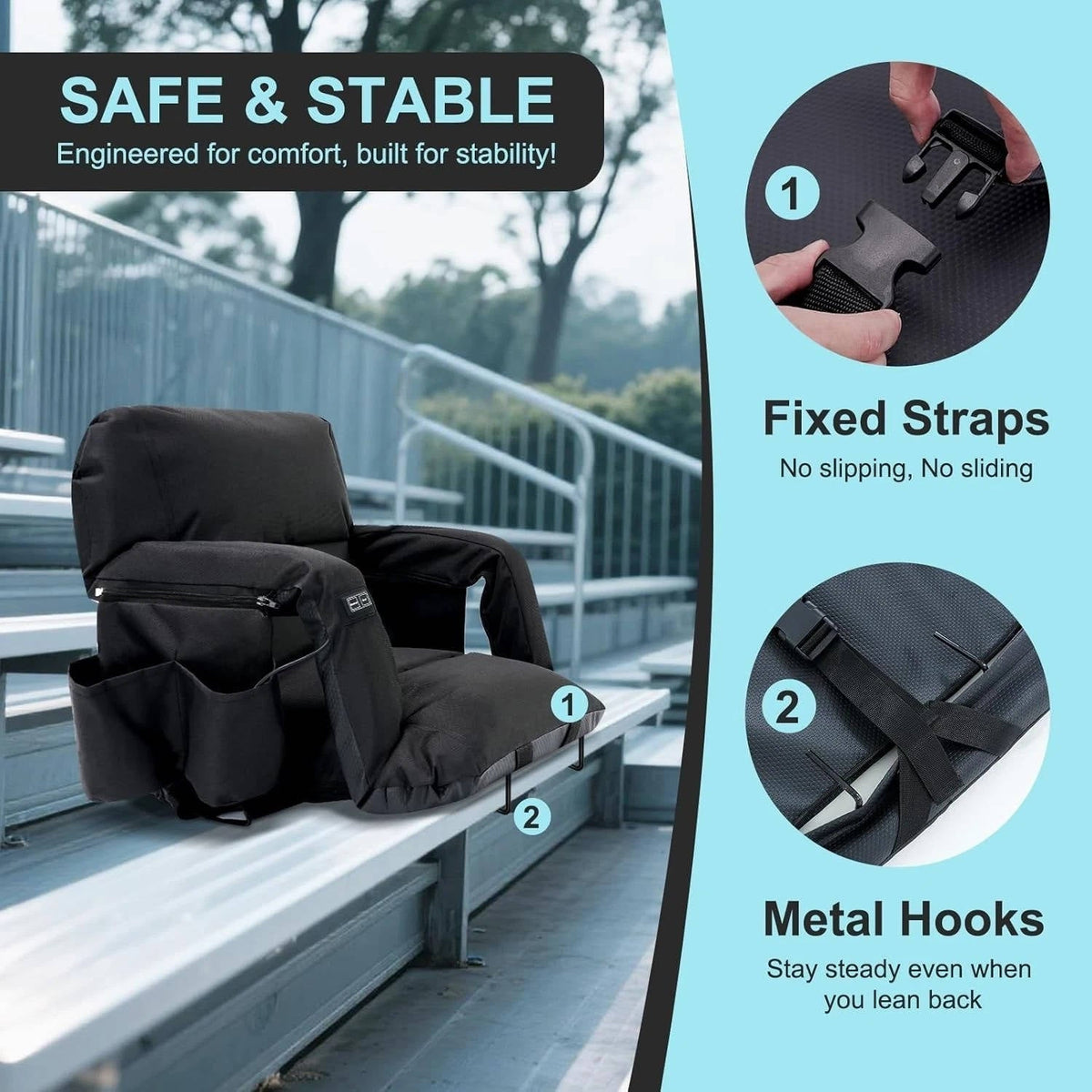 VIKRN Stadium Seat with Heat & Back Support – Portable Padded Bleacher Cushion Chair