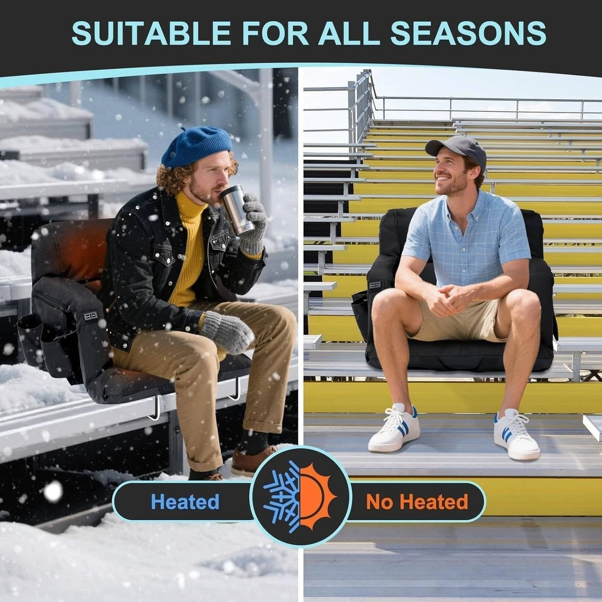 VIKRN Stadium Seat with Heat & Back Support – Portable Padded Bleacher Cushion Chair